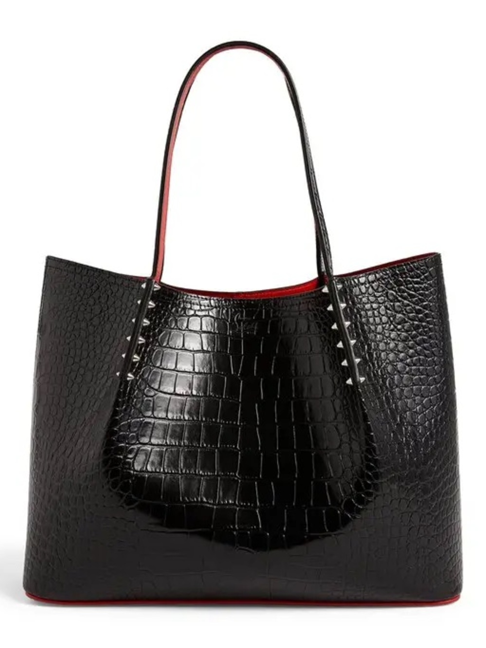 Christian Louboutin Cabarock Croc-Embossed Tote Bag with Red Trim